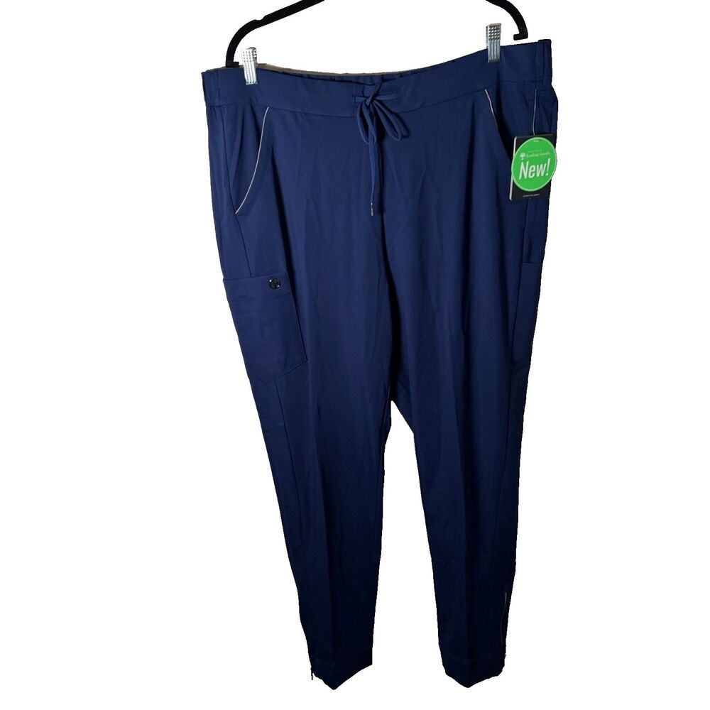 Onyx Healing Hands Pants Women's 2X Navy Blue Drawstring Pocket Side Zip